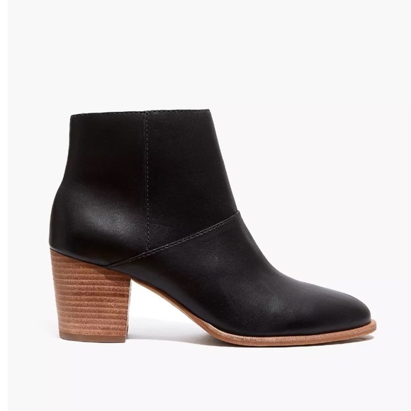 Madewell Genuine Leather Black Chunky Heel Ankle Booties - Picture 1 of 10